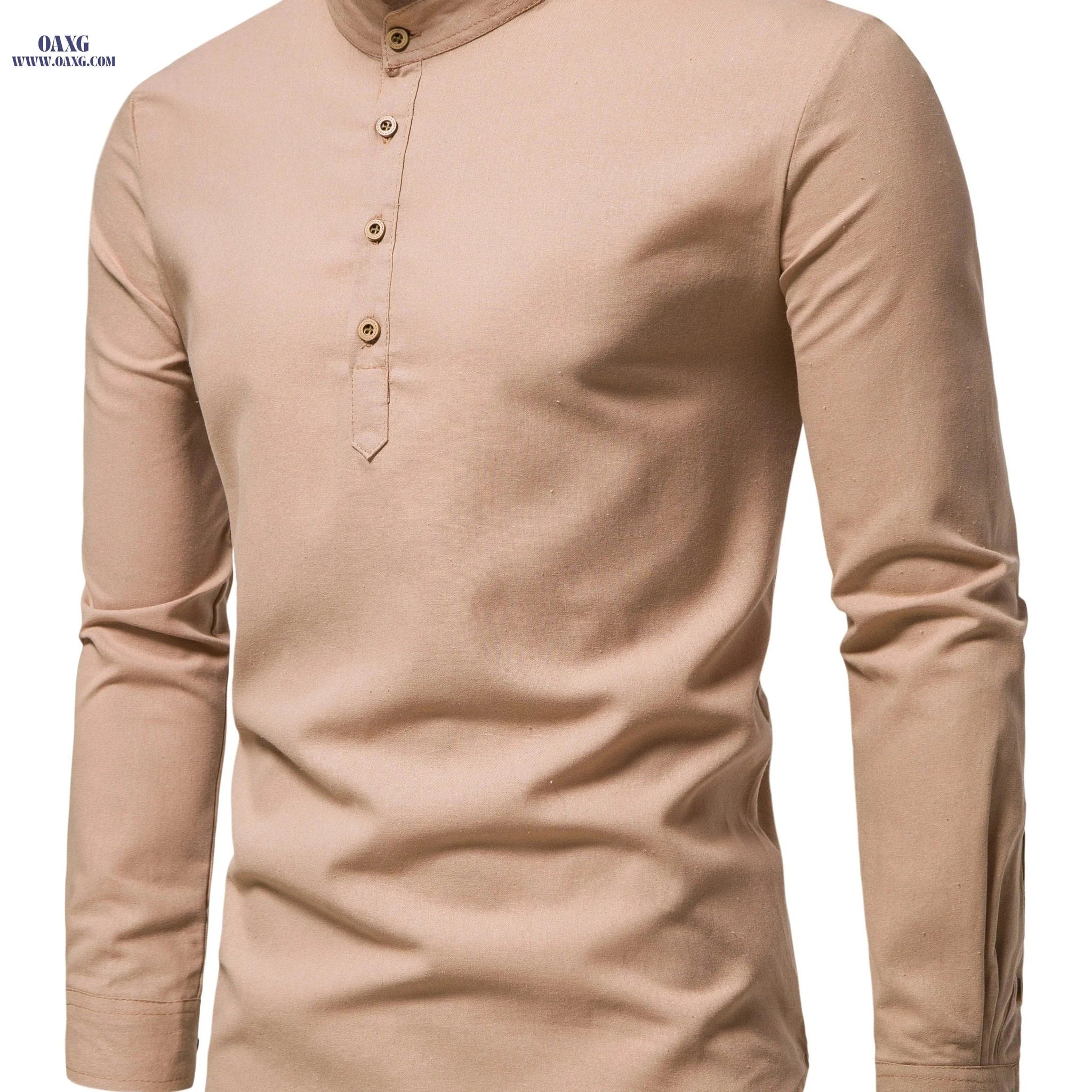 Men's Slim Fit Solid Color Long-Sleeve Shirt - Business Casual   OAXG 