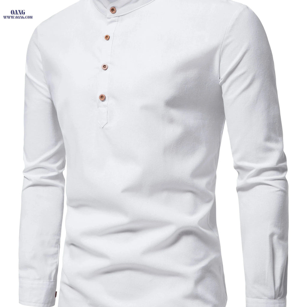 Men's Slim Fit Solid Color Long-Sleeve Shirt - Business Casual   OAXG 