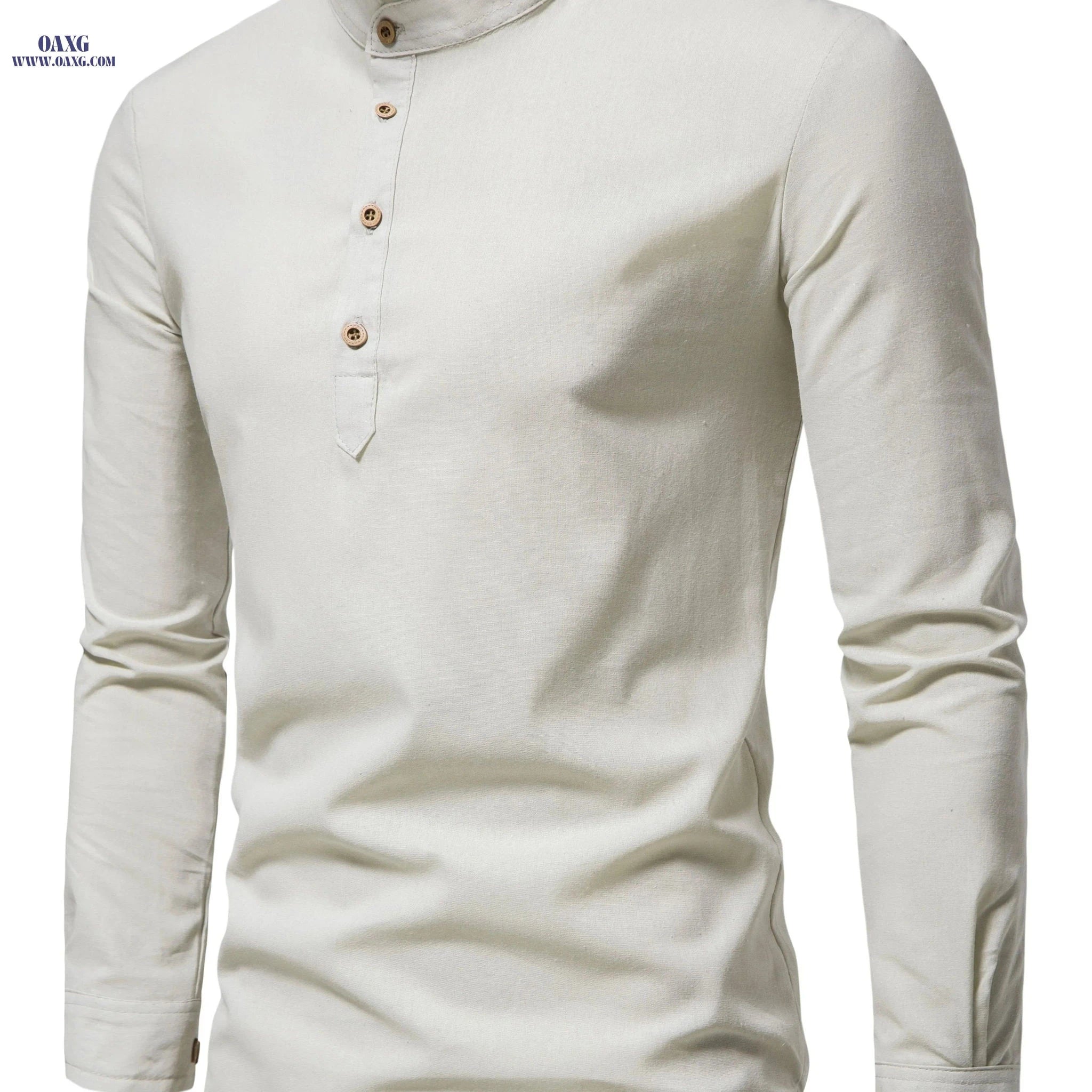 Men's Slim Fit Solid Color Long-Sleeve Shirt - Business Casual   OAXG 