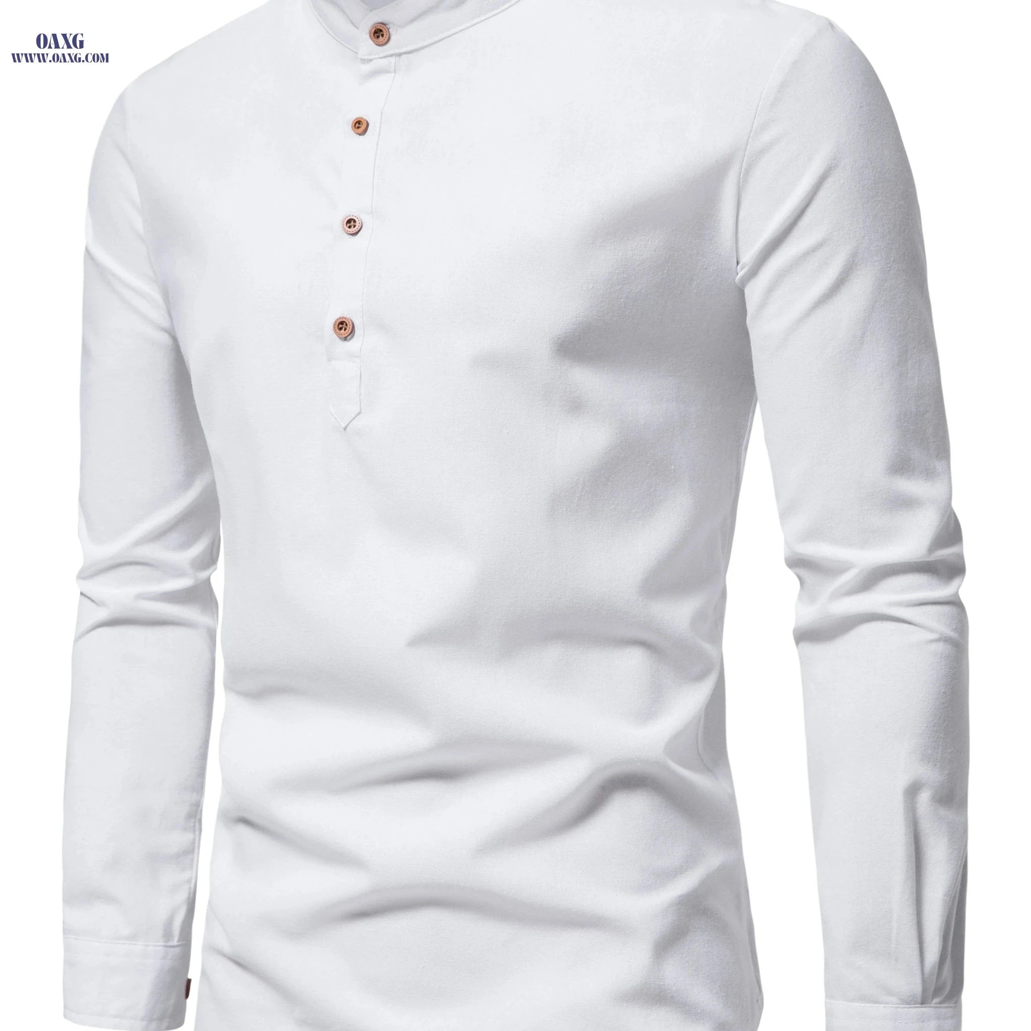 Men's Slim Fit Solid Color Long-Sleeve Shirt - Business Casual   OAXG White / FR S