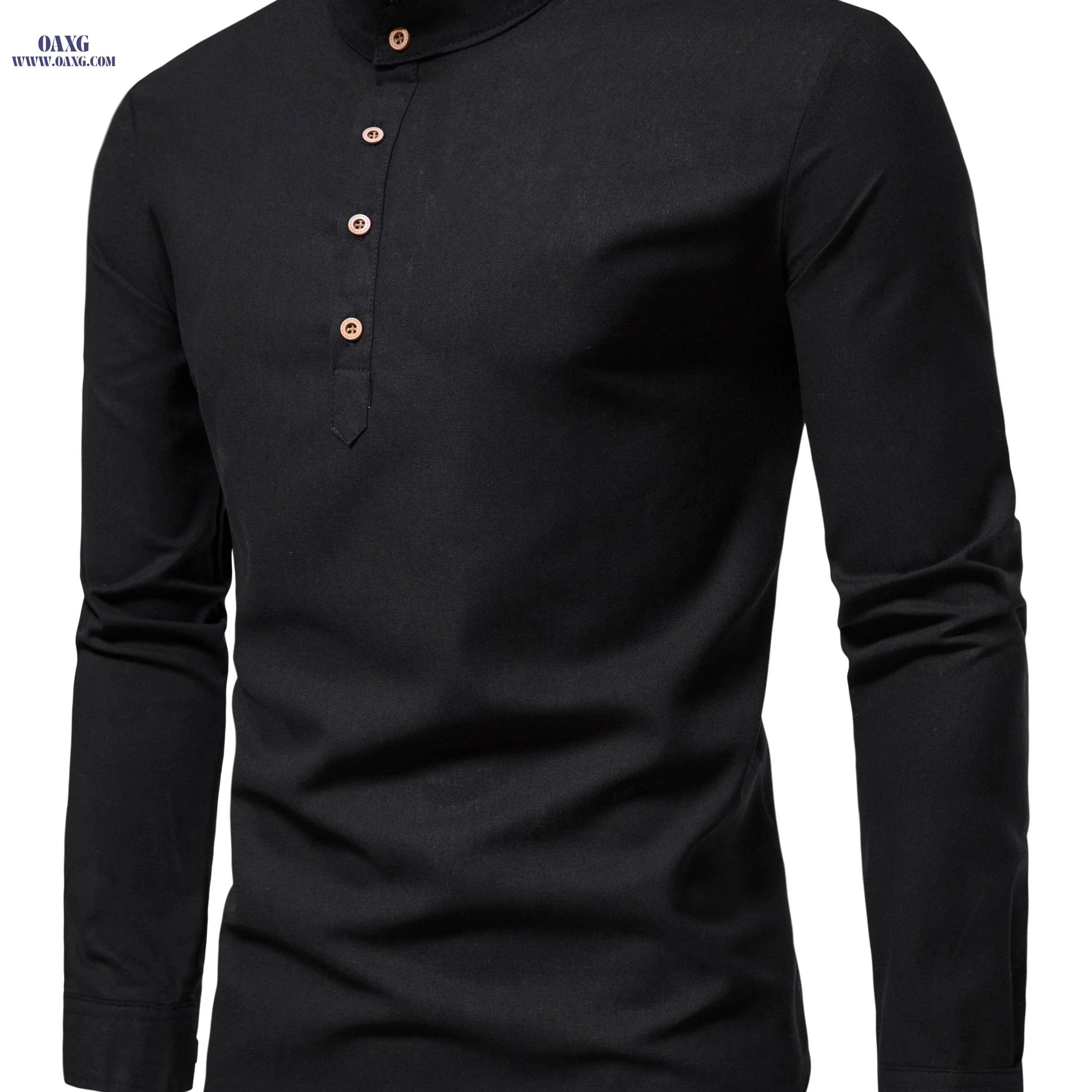 Men's Slim Fit Solid Color Long-Sleeve Shirt - Business Casual   OAXG 