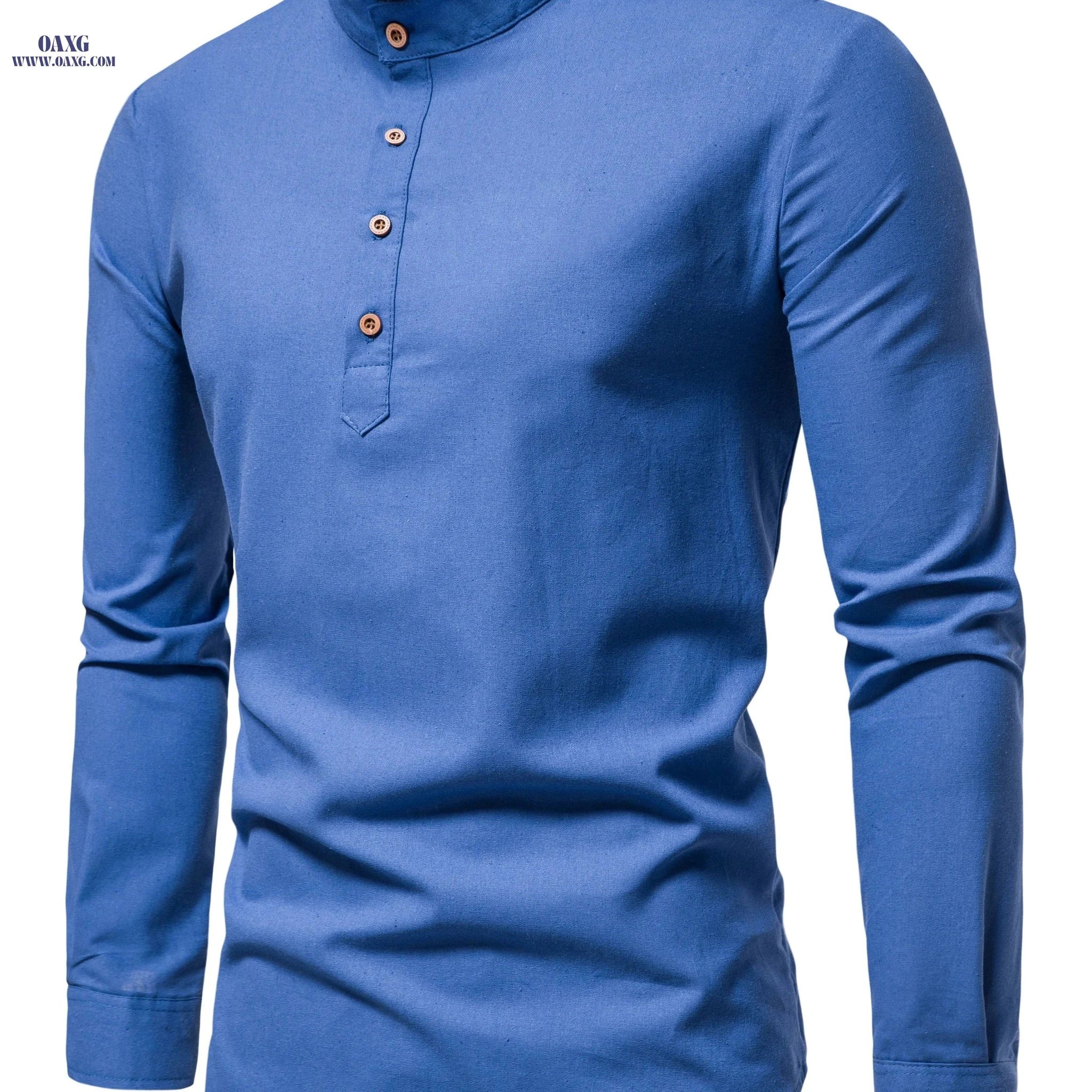 Men's Slim Fit Solid Color Long-Sleeve Shirt - Business Casual   OAXG 