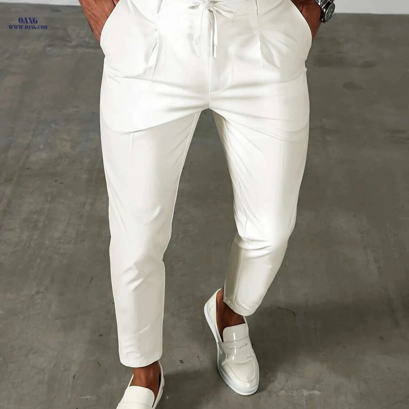 Men’s Slim-Fit Stretch Ankle Pants - Comfortable Dress Trousers   OAXG 