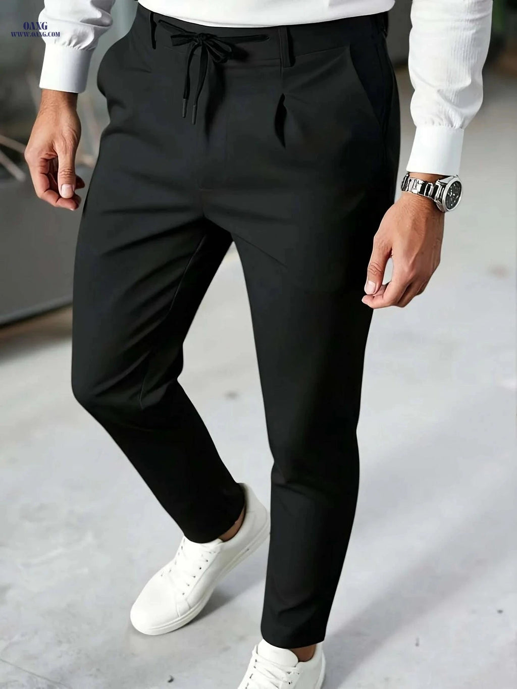 Men’s Slim-Fit Stretch Ankle Pants - Comfortable Dress Trousers   OAXG 