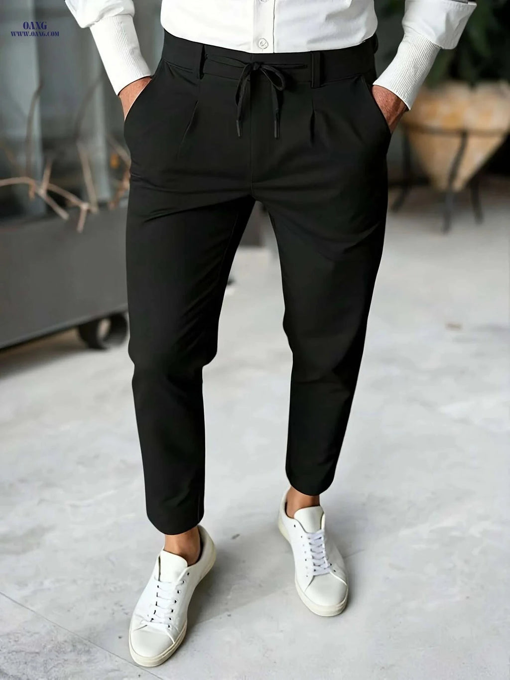 Men’s Slim-Fit Stretch Ankle Pants - Comfortable Dress Trousers   OAXG 