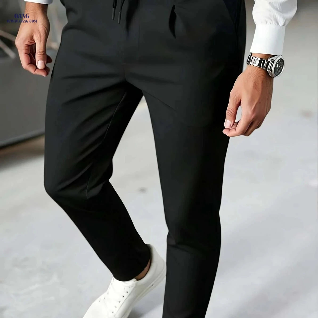 Men’s Slim-Fit Stretch Ankle Pants - Comfortable Dress Trousers   OAXG White / S