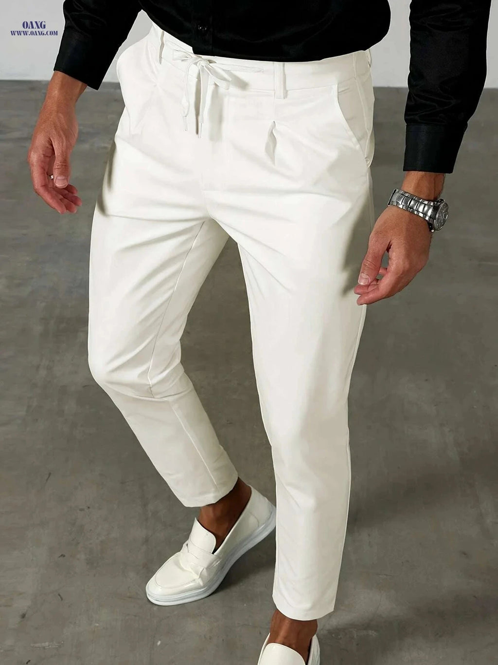 Men’s Slim-Fit Stretch Ankle Pants - Comfortable Dress Trousers   OAXG White / S