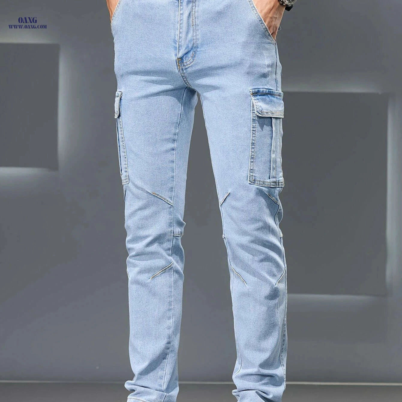 Men's Slim-Fit Stretch Jeans - All-Comfort Mid-Rise Casual Pants   OAXG Light Blue / 28