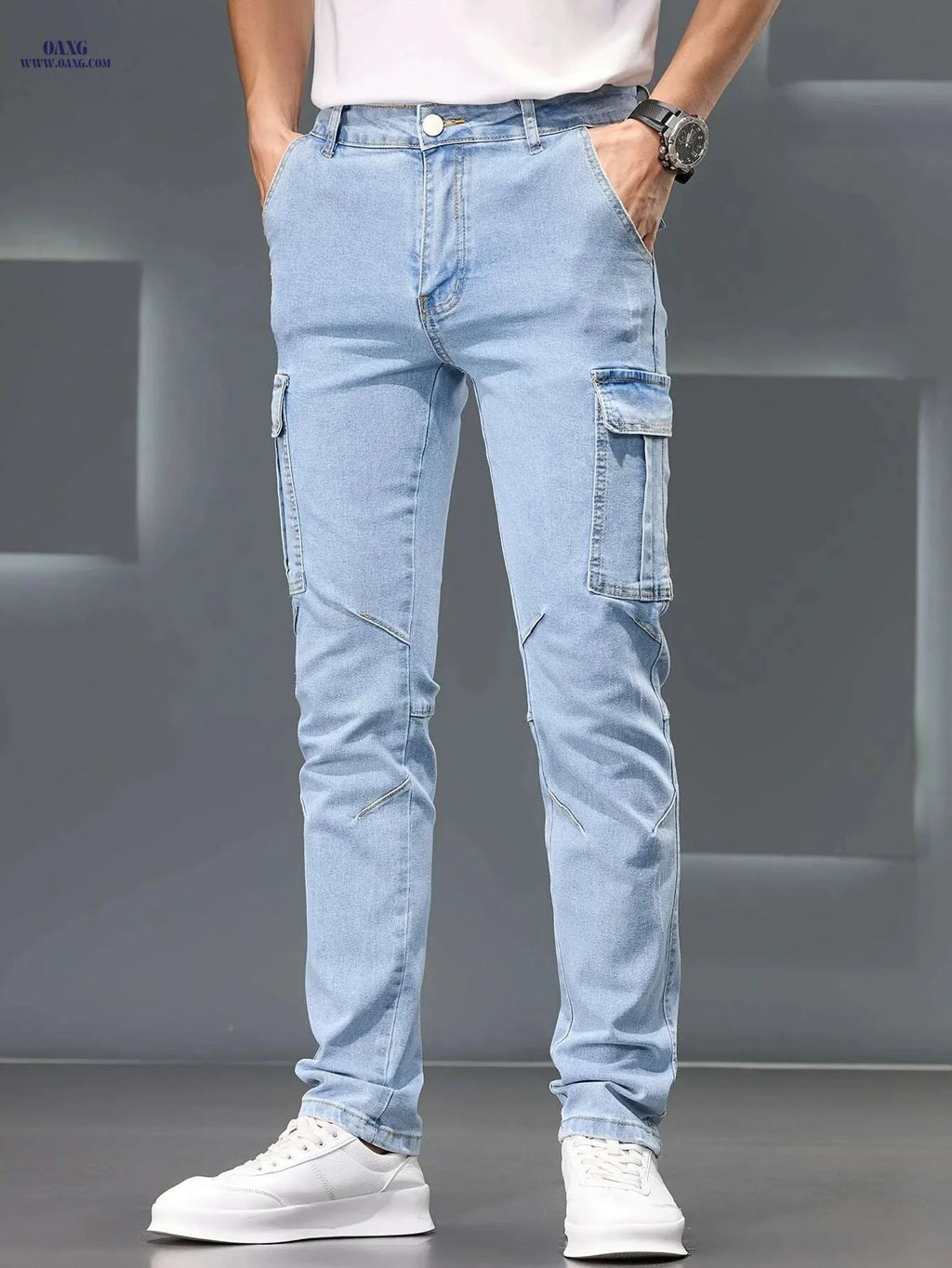Men's Slim-Fit Stretch Jeans - All-Comfort Mid-Rise Casual Pants   OAXG Light Blue / 28
