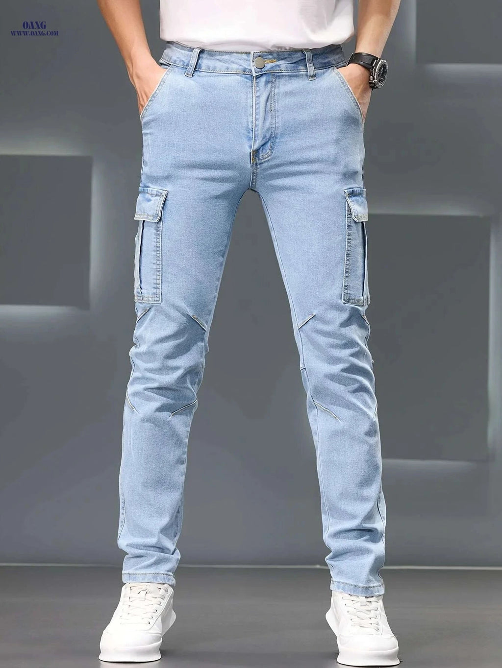 Men's Slim-Fit Stretch Jeans - All-Comfort Mid-Rise Casual Pants   OAXG Light Blue / 28