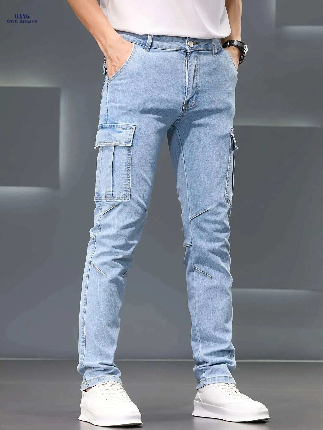 Men's Slim-Fit Stretch Jeans - All-Comfort Mid-Rise Casual Pants   OAXG Light Blue / 28