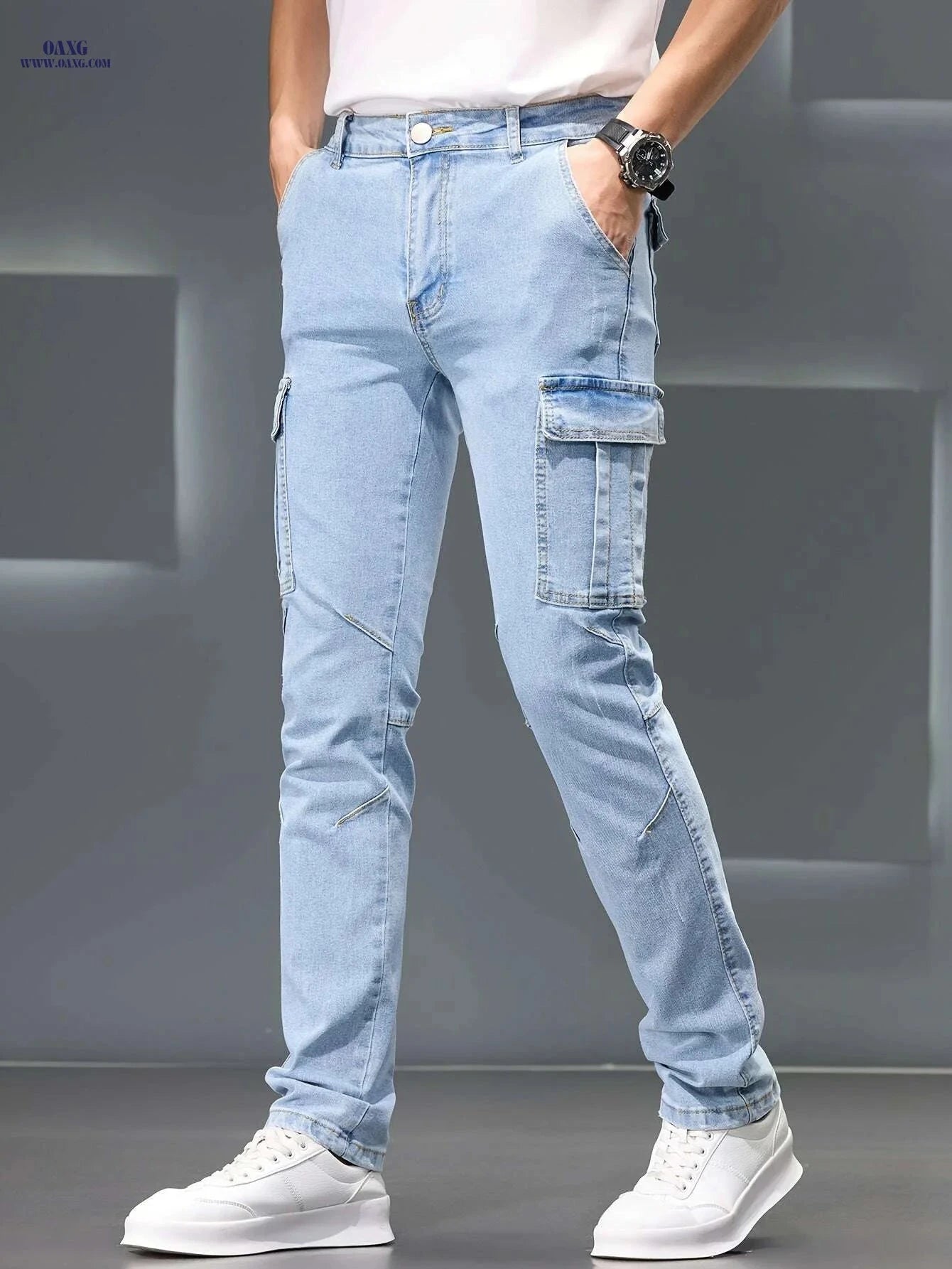 Men's Slim-Fit Stretch Jeans - All-Comfort Mid-Rise Casual Pants   OAXG Light Blue / 28