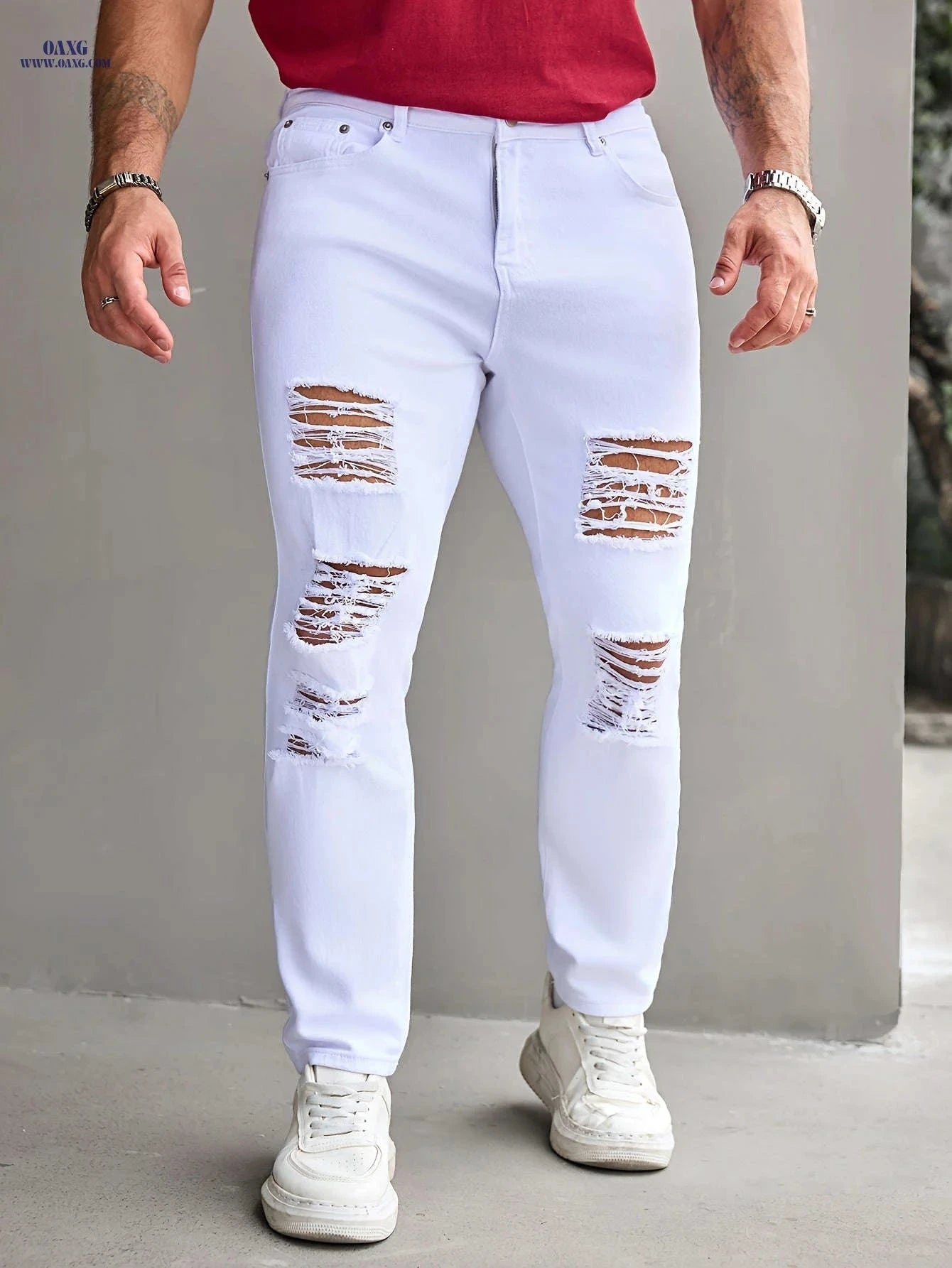 Men's Slim Fit Stretch Ripped Jeans - Casual All-Season Denim   OAXG 