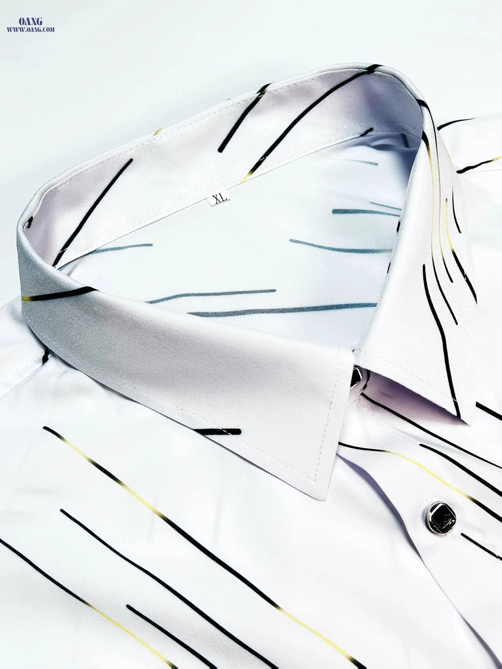 Men's Slim Fit Striped Dress Shirt - Polyester, Fashionable Style   OAXG White / FR S