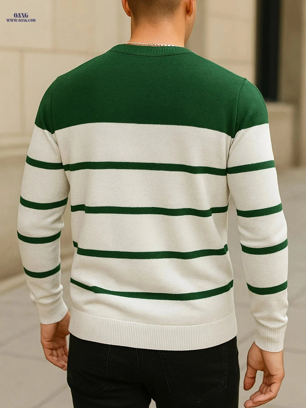 Men's Slim-Fit Striped Round-Neck Knit Sweater - Spring Style   OAXG 