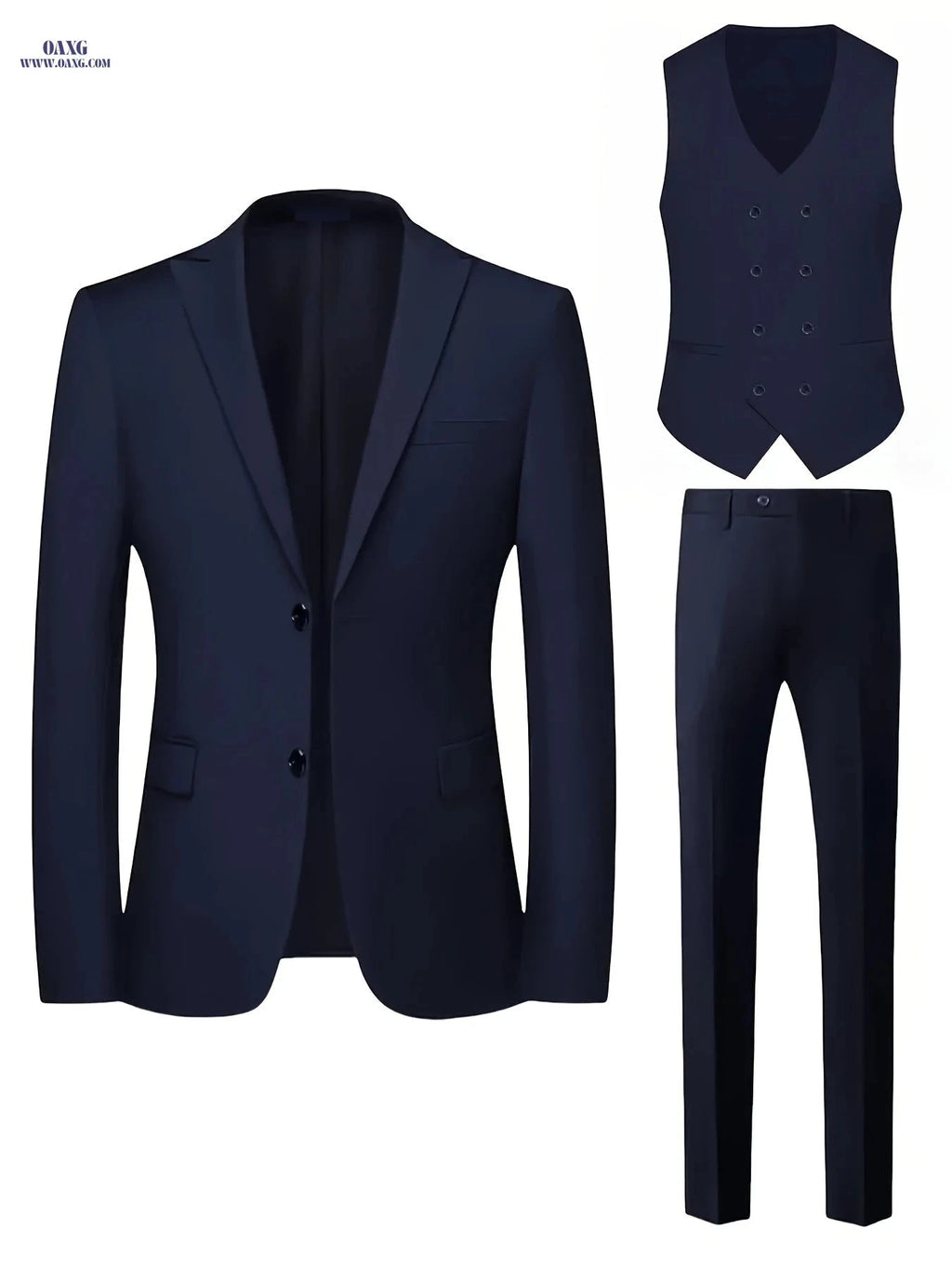 Men's Slim Fit Three-Piece Suit - Notched Lapel Wedding Set   OAXG Blue Navy / FR XXS