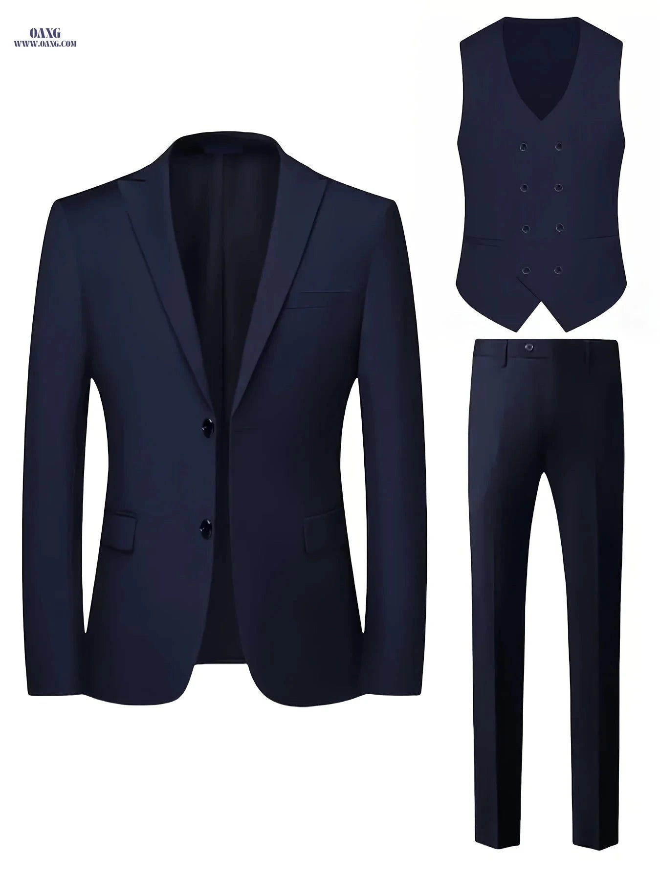 Men's Slim Fit Three-Piece Suit - Notched Lapel Wedding Set   OAXG Blue Navy / FR XXS