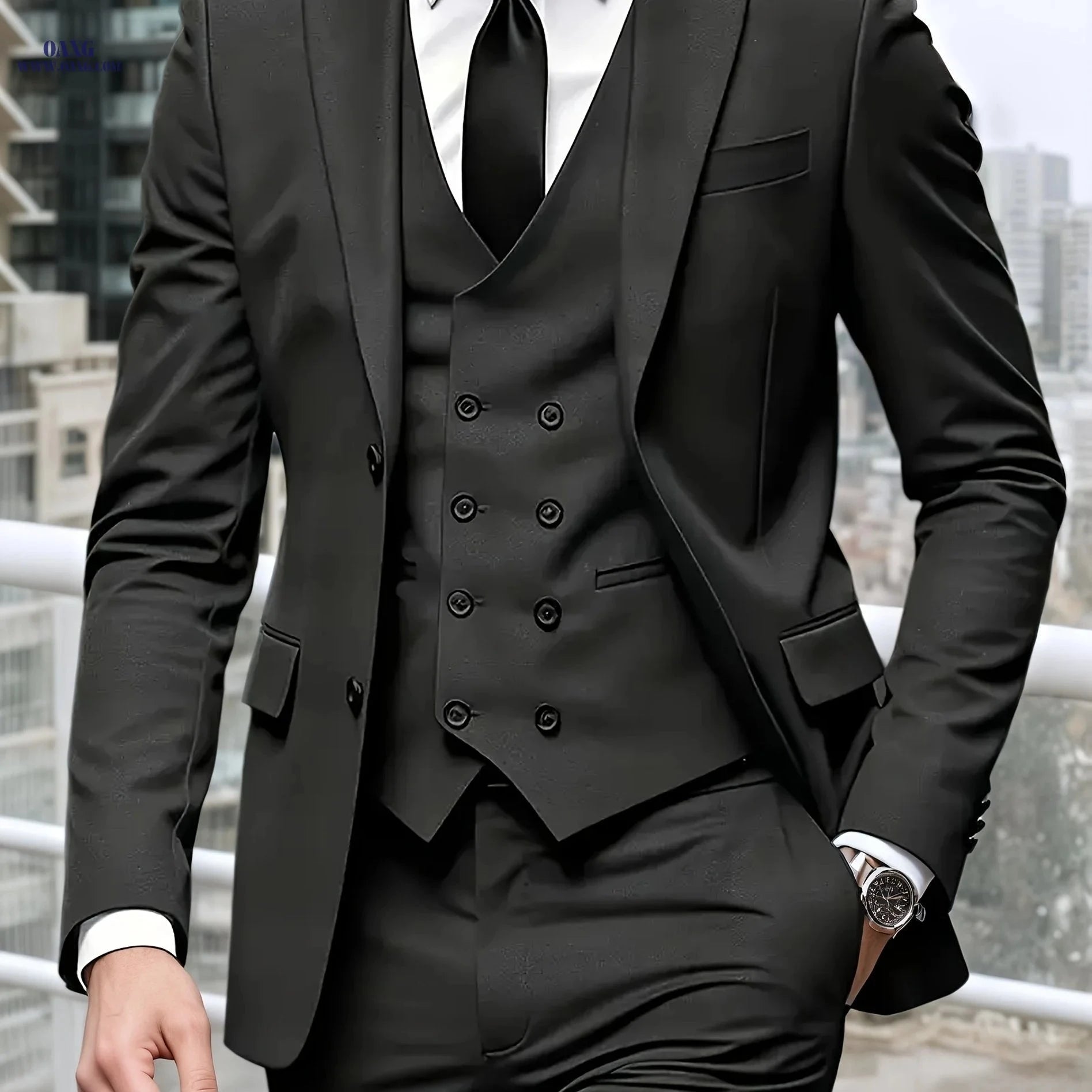 Men's Slim Fit Three-Piece Suit - Notched Lapel Wedding Set   OAXG 