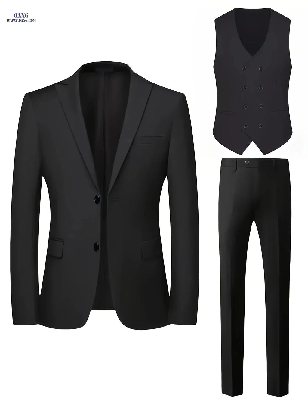 Men's Slim Fit Three-Piece Suit - Notched Lapel Wedding Set   OAXG 