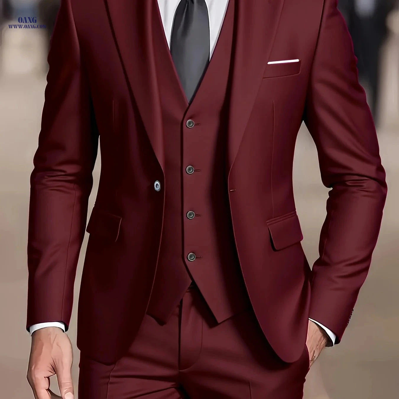 Men's Slim Fit Tuxedo Suit - 3 Piece Blazer, Vest & Pants Set   OAXG 
