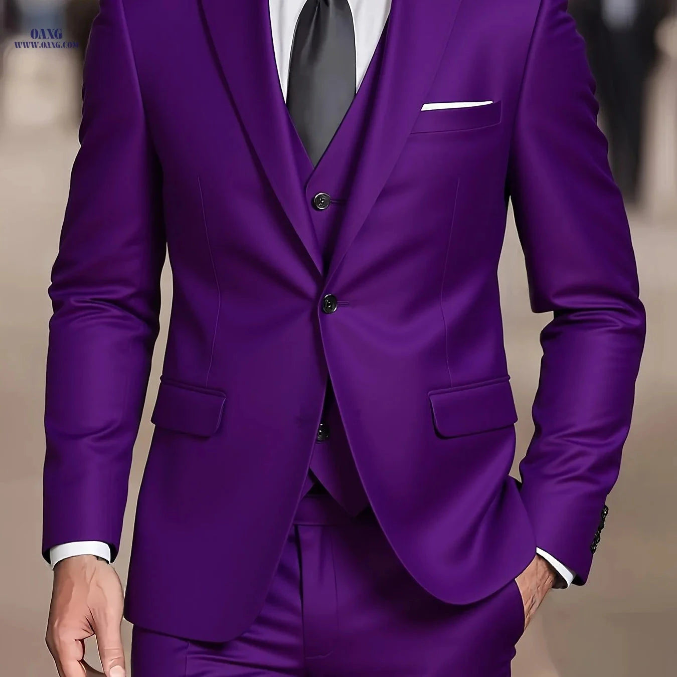 Men's Slim Fit Tuxedo Suit - 3 Piece Blazer, Vest & Pants Set   OAXG 
