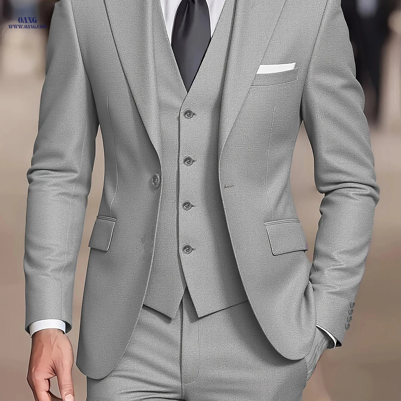 Men's Slim Fit Tuxedo Suit - 3 Piece Blazer, Vest & Pants Set   OAXG 