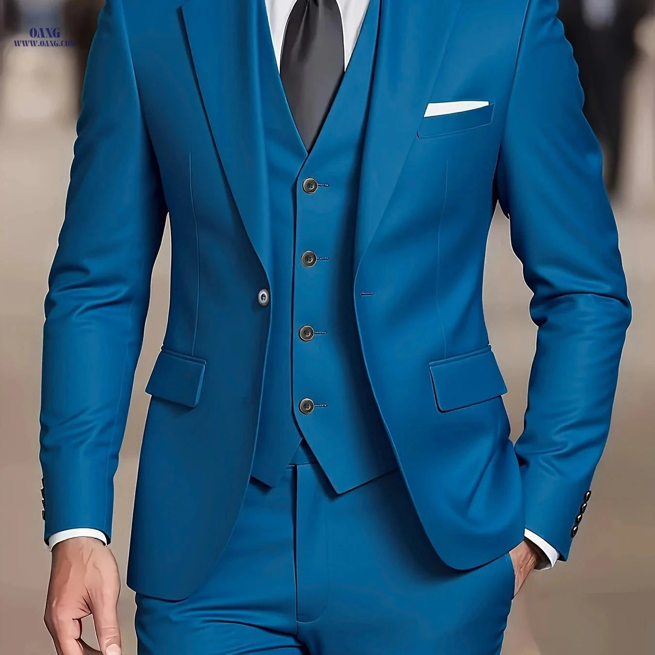 Men's Slim Fit Tuxedo Suit - 3 Piece Blazer, Vest & Pants Set   OAXG 