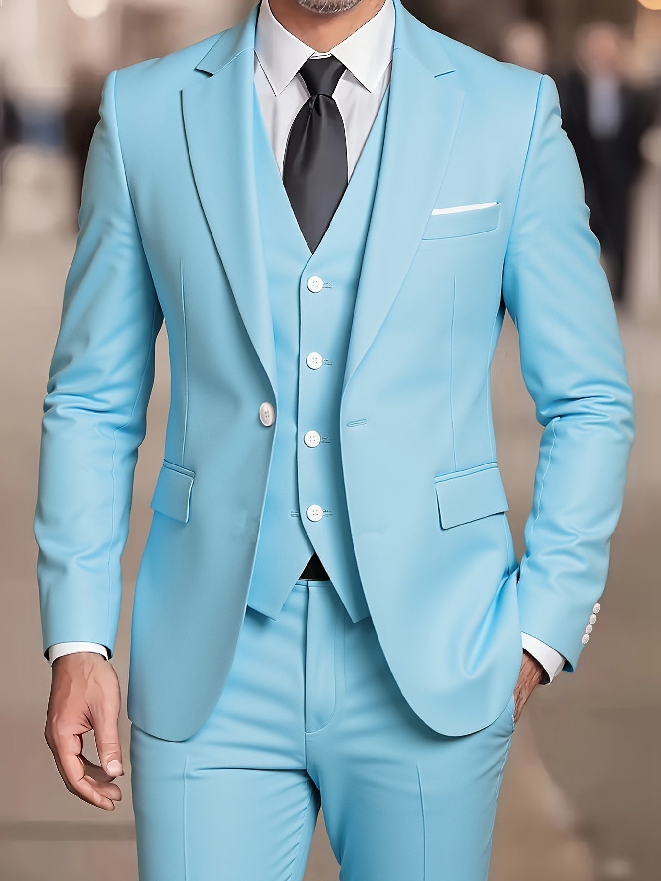 Men's Slim Fit Tuxedo Suit - 3 Piece Blazer, Vest & Pants Set   OAXG 