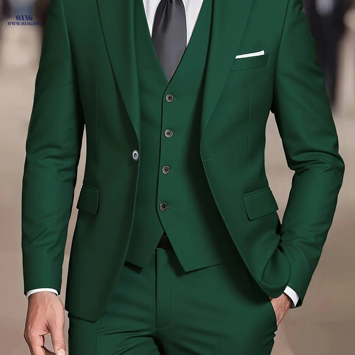 Men's Slim Fit Tuxedo Suit - 3 Piece Blazer, Vest & Pants Set   OAXG 