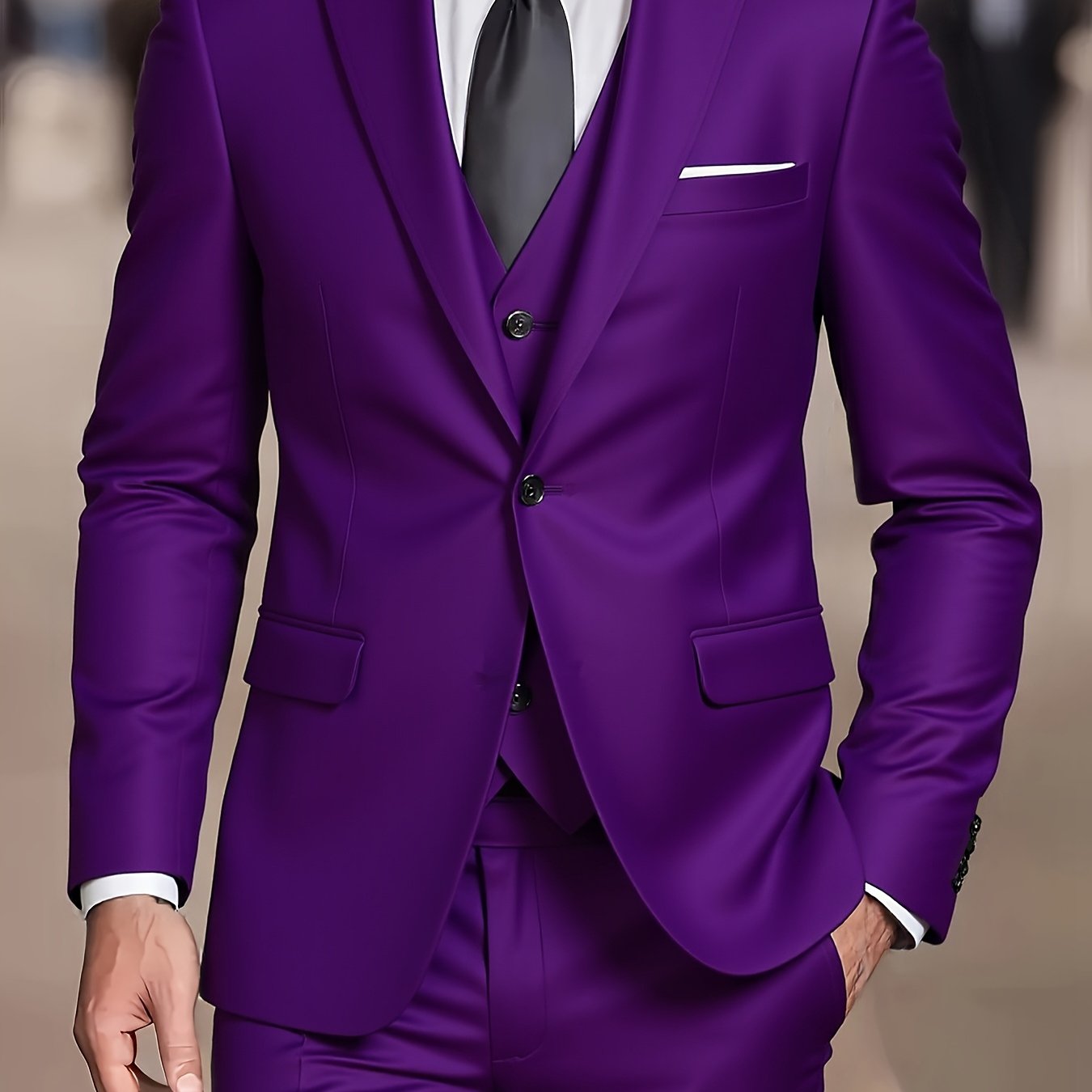 Men's Slim Fit Tuxedo Suit - 3 Piece Blazer, Vest & Pants Set   OAXG 