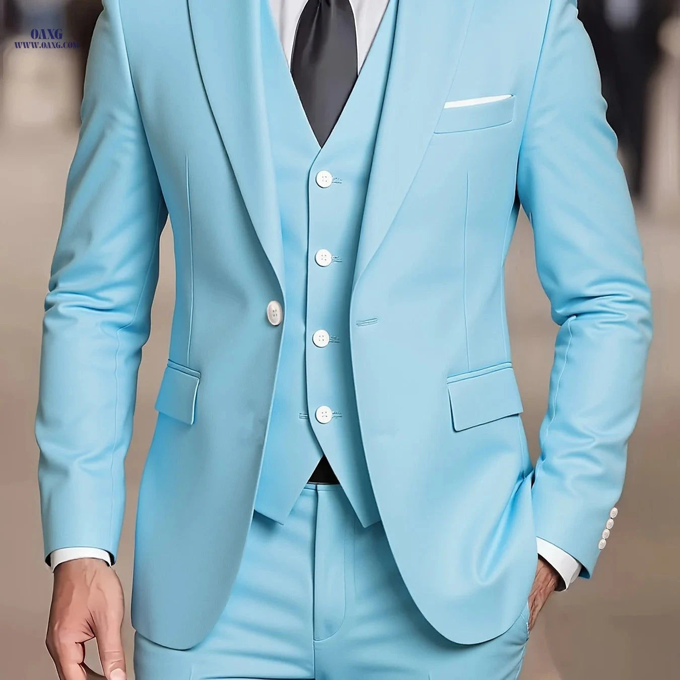 Men's Slim Fit Tuxedo Suit - 3 Piece Blazer, Vest & Pants Set   OAXG 