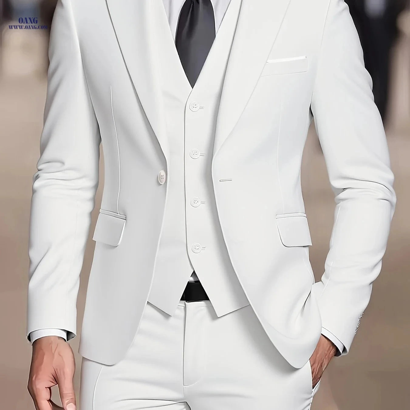 Men's Slim Fit Tuxedo Suit - 3 Piece Blazer, Vest & Pants Set   OAXG 