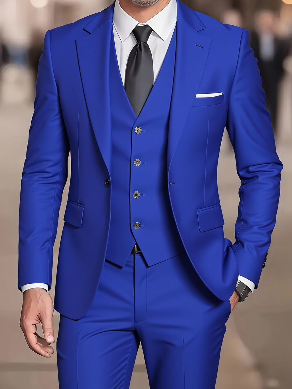 Men's Slim Fit Tuxedo Suit - 3 Piece Blazer, Vest & Pants Set   OAXG 