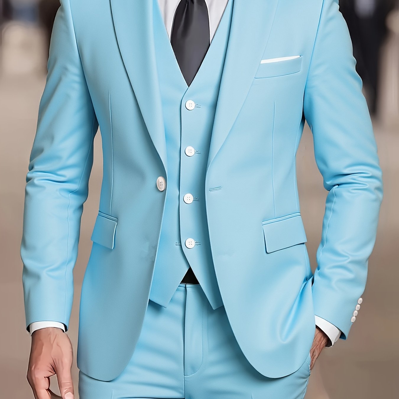 Men's Slim Fit Tuxedo Suit - 3 Piece Blazer, Vest & Pants Set   OAXG 