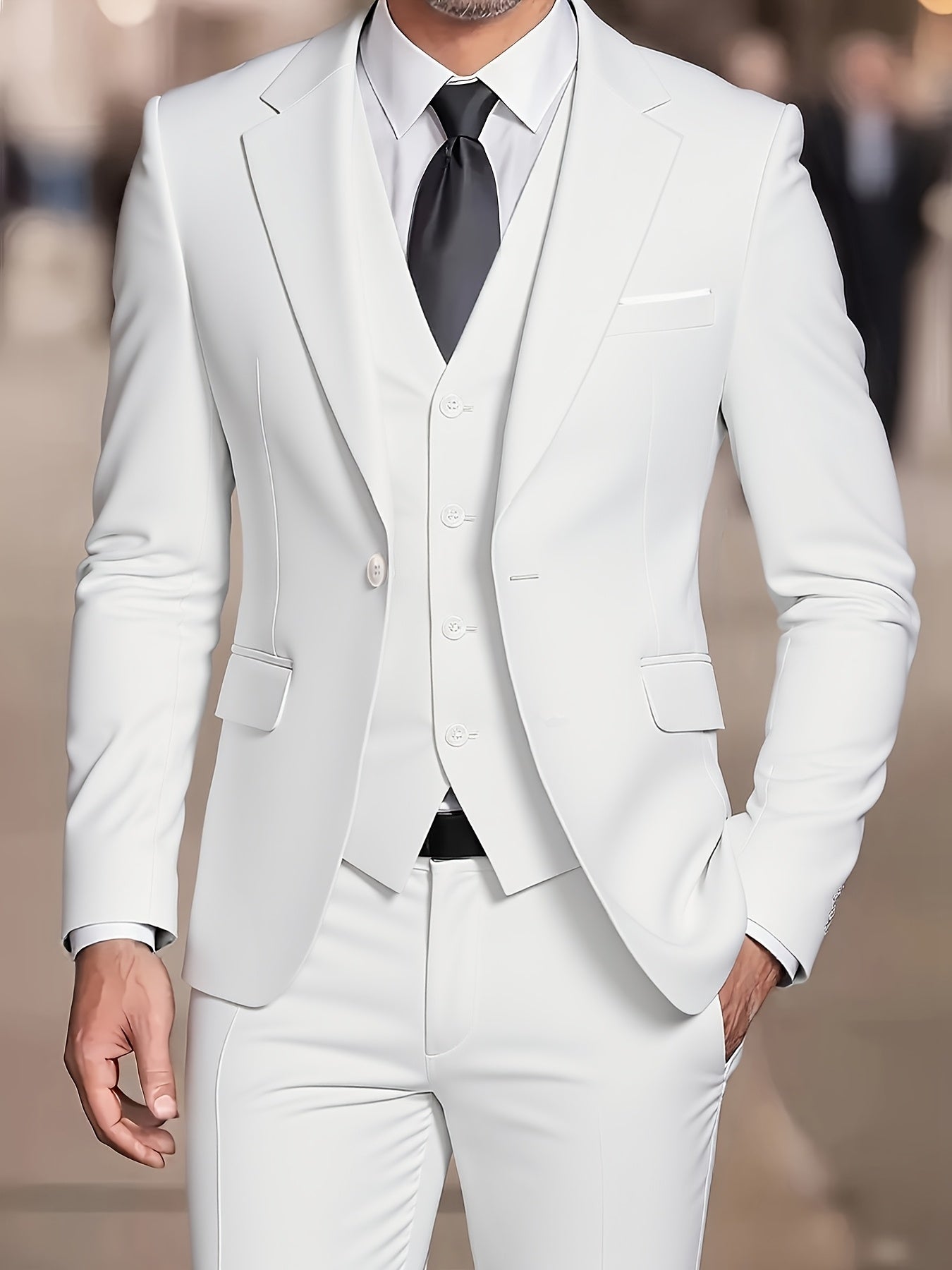 Men's Slim Fit Tuxedo Suit - 3 Piece Blazer, Vest & Pants Set   OAXG 