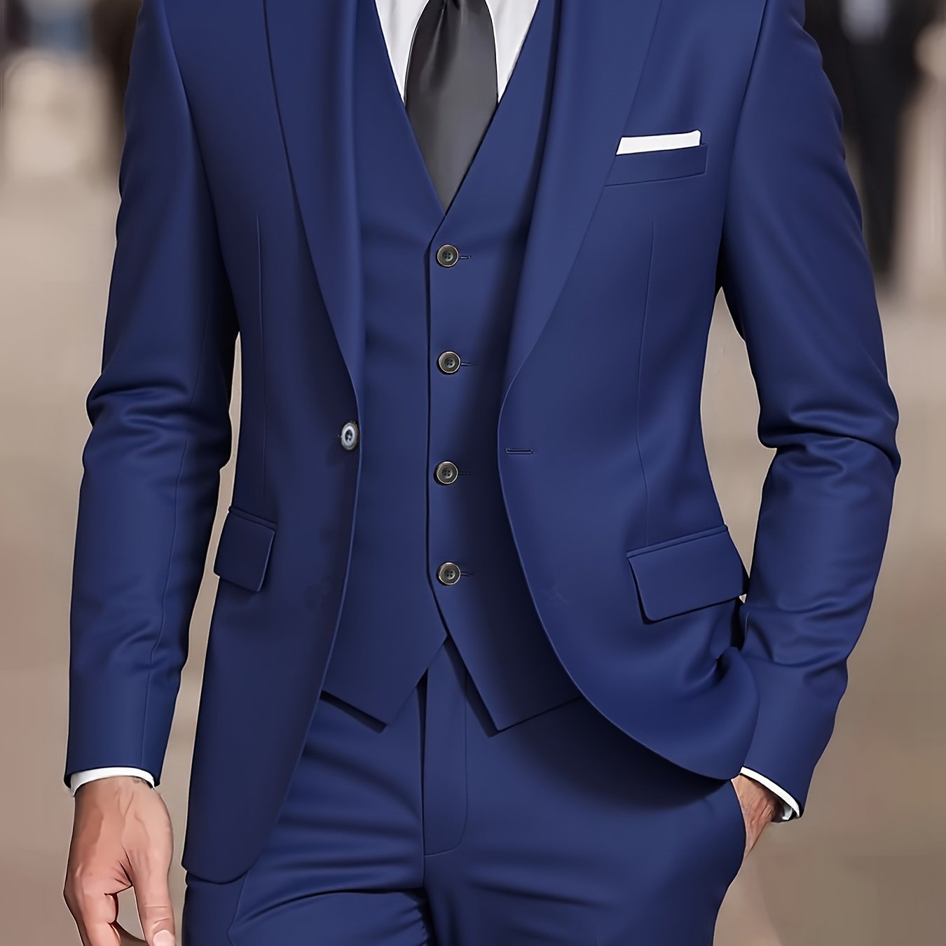 Men's Slim Fit Tuxedo Suit - 3 Piece Blazer, Vest & Pants Set   OAXG 