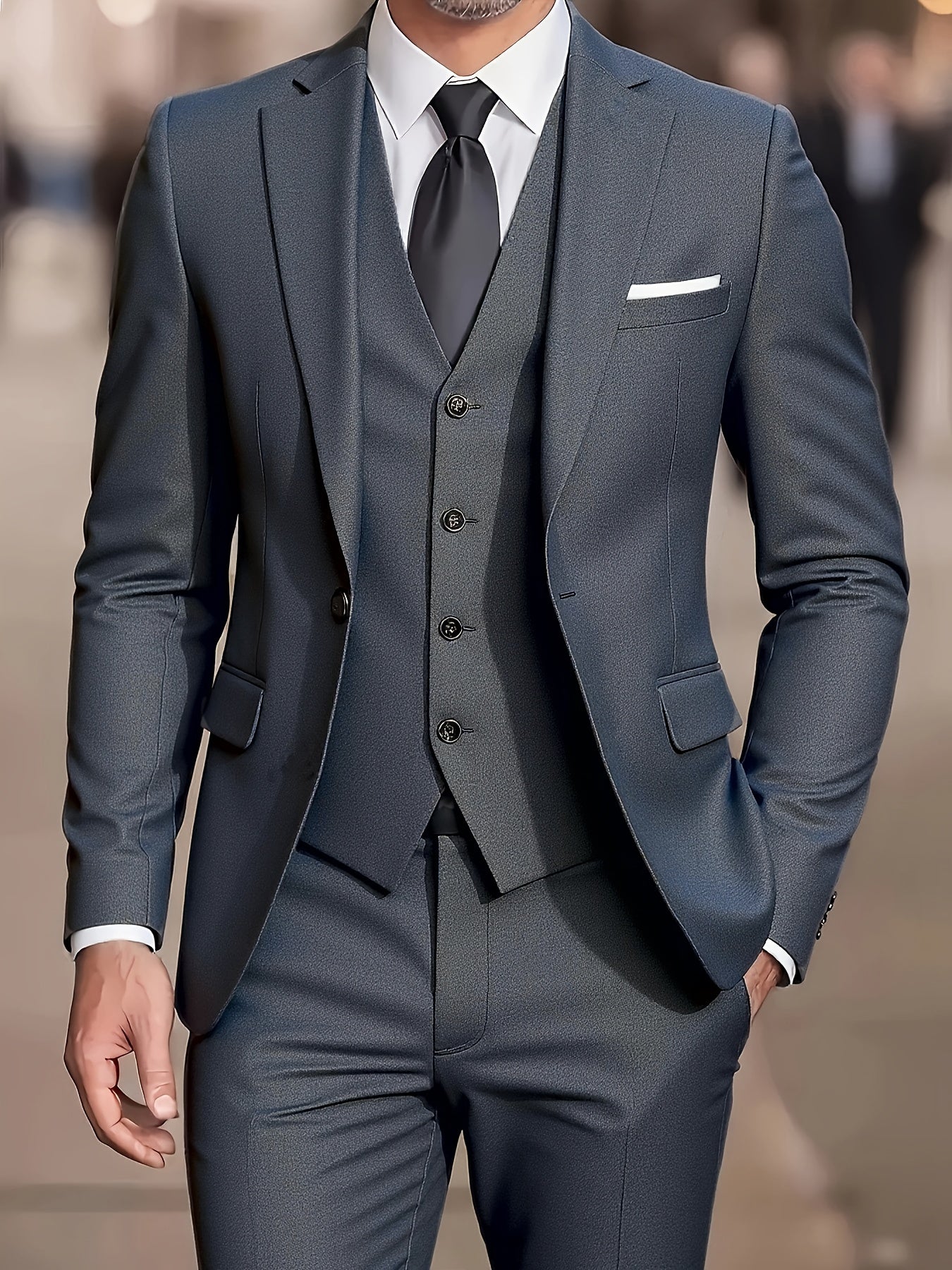 Men's Slim Fit Tuxedo Suit - 3 Piece Blazer, Vest & Pants Set   OAXG 