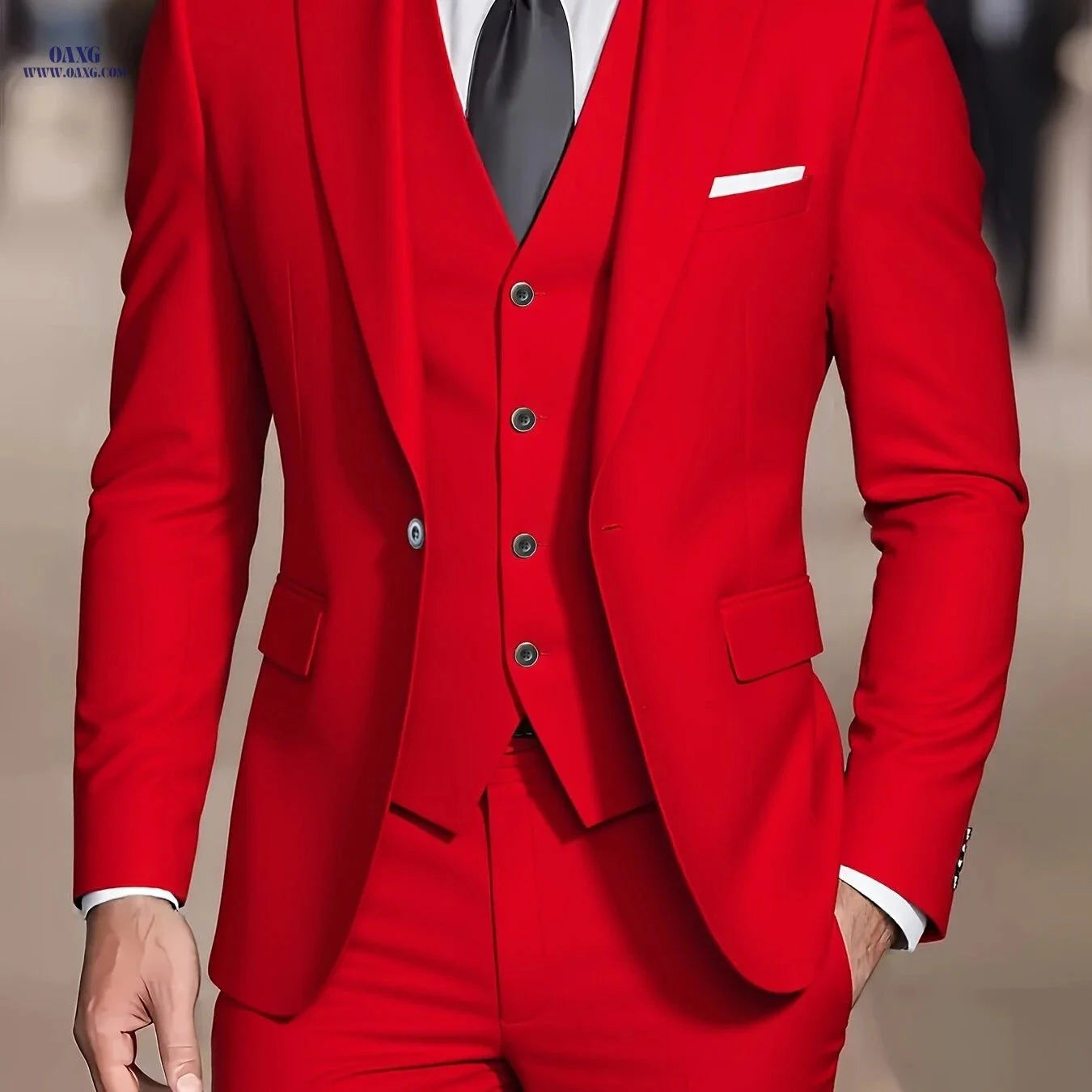 Men's Slim Fit Tuxedo Suit - 3 Piece Blazer, Vest & Pants Set   OAXG 