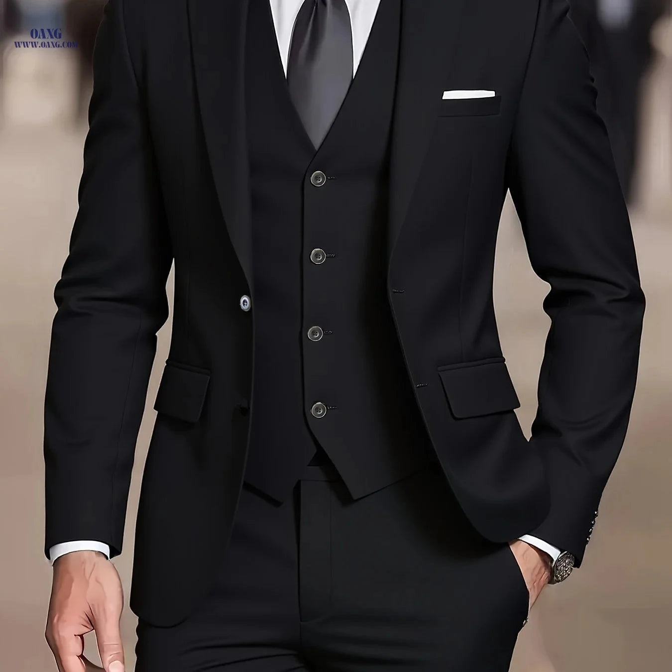 Men's Slim Fit Tuxedo Suit - 3 Piece Blazer, Vest & Pants Set   OAXG 