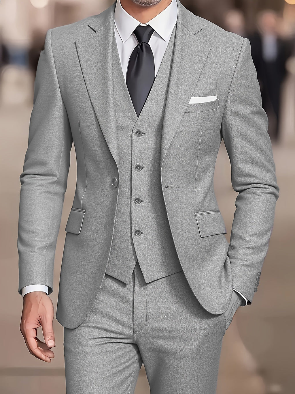 Men's Slim Fit Tuxedo Suit - 3 Piece Blazer, Vest & Pants Set   OAXG Black / FR XXS