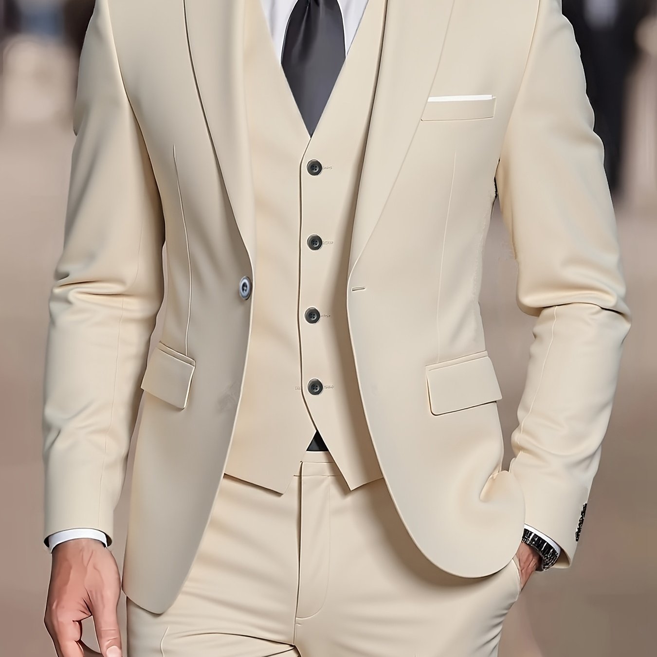 Men's Slim Fit Tuxedo Suit - 3 Piece Blazer, Vest & Pants Set   OAXG 