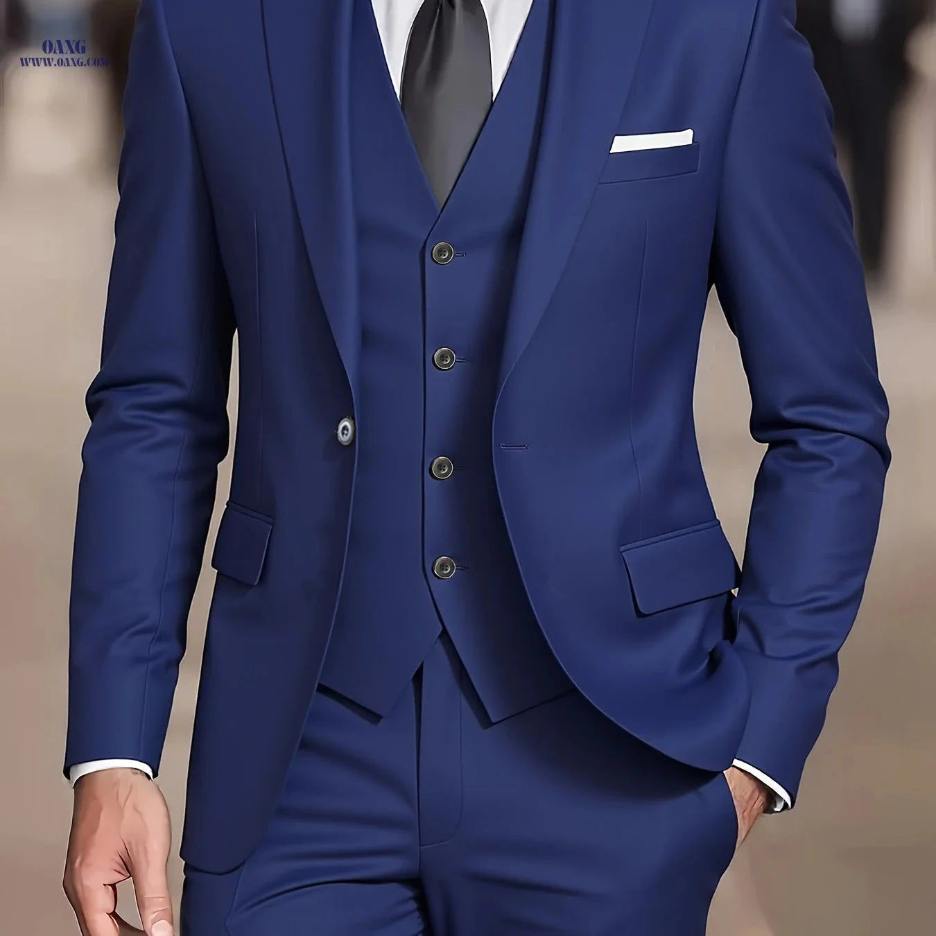 Men's Slim Fit Tuxedo Suit - 3 Piece Blazer, Vest & Pants Set   OAXG 
