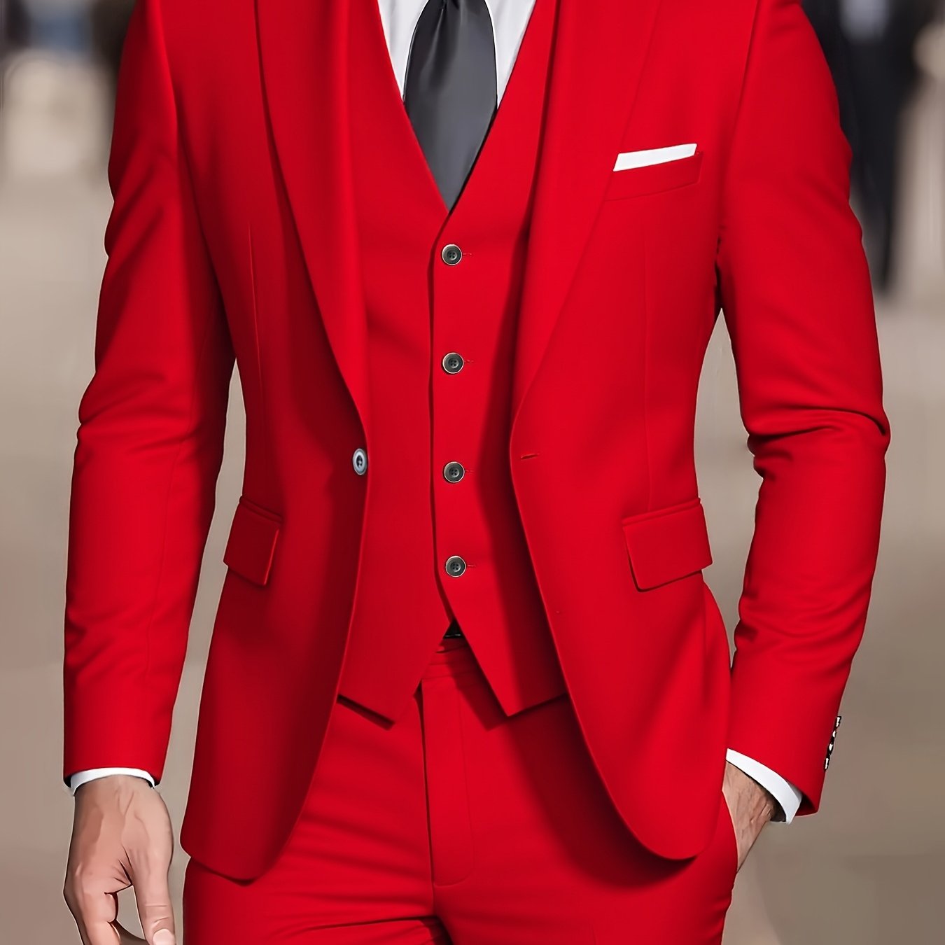 Men's Slim Fit Tuxedo Suit - 3 Piece Blazer, Vest & Pants Set   OAXG 