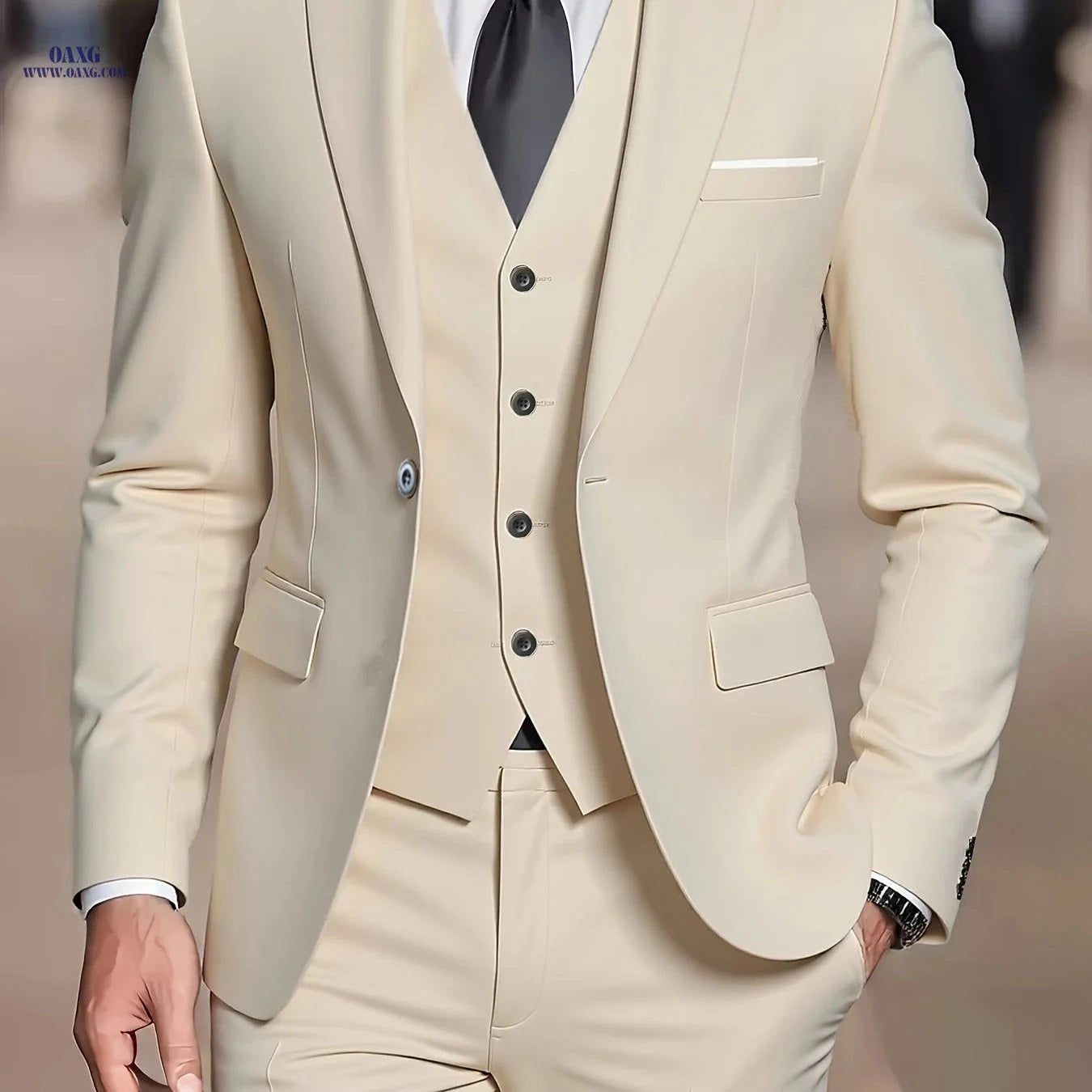 Men's Slim Fit Tuxedo Suit - 3 Piece Blazer, Vest & Pants Set   OAXG 