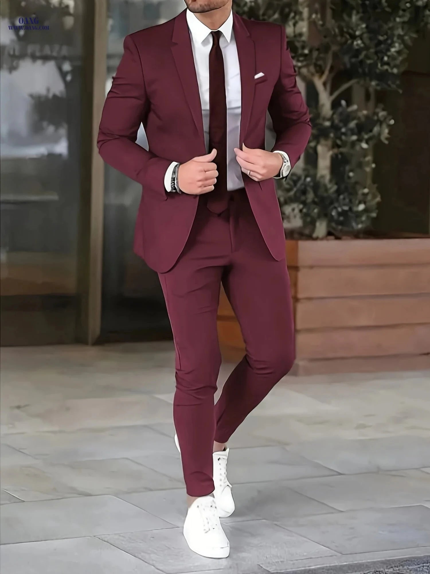 Men's Slim Fit Tuxedo Suit Set - Stylish Wedding Outfit for Gentlemen   OAXG 