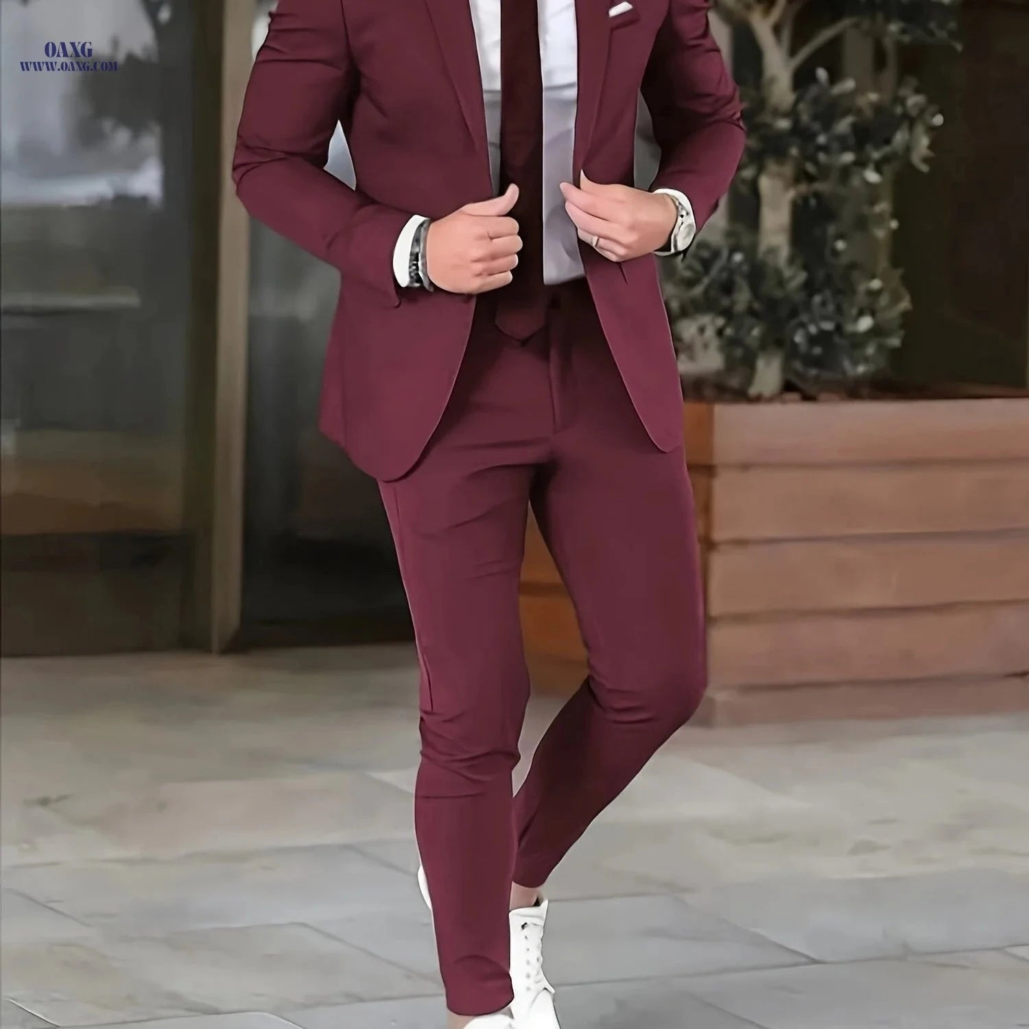 Men's Slim Fit Tuxedo Suit Set - Stylish Wedding Outfit for Gentlemen   OAXG Black / FR XXS