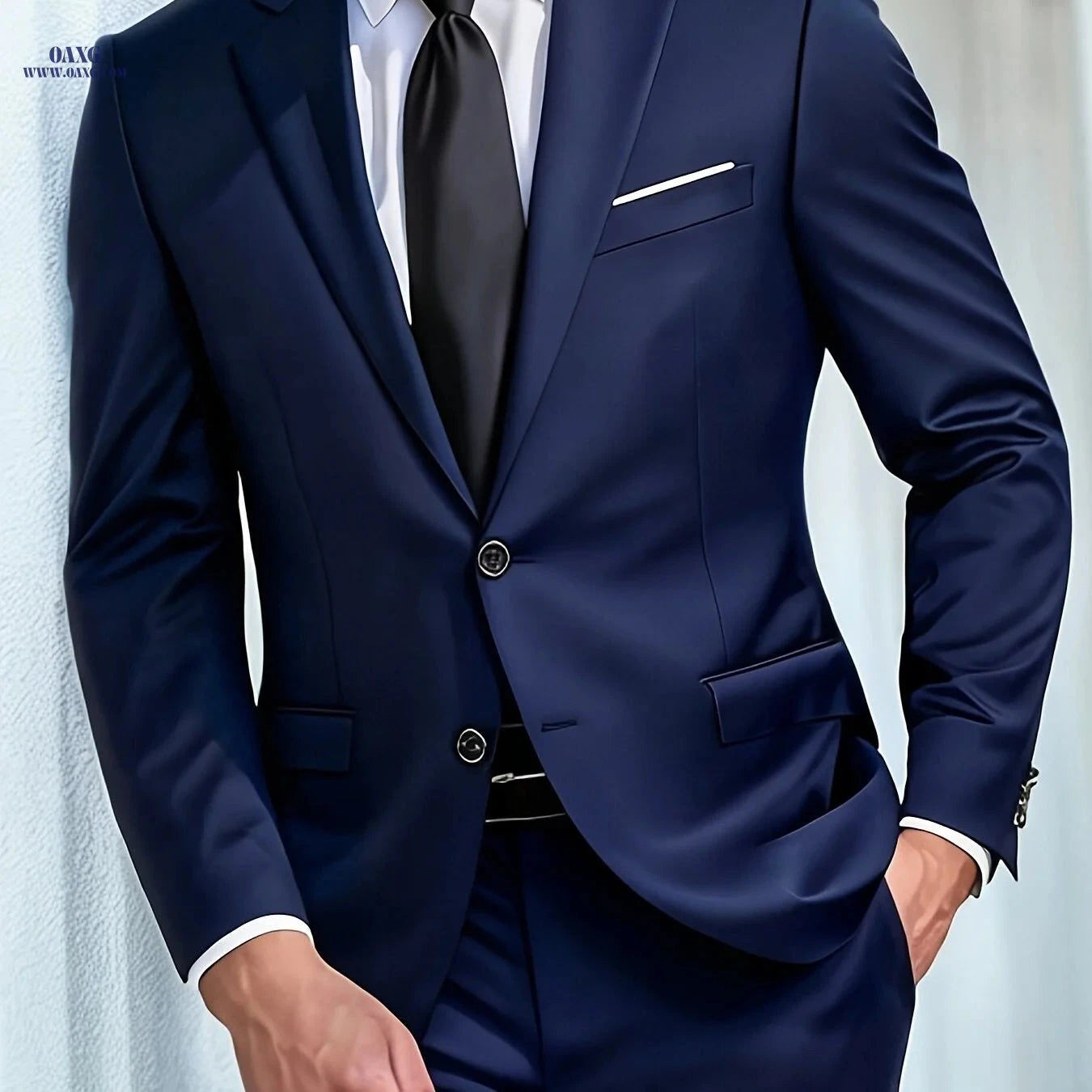Men’s Slim Fit Two-Piece Suit Set - Perfect for Weddings & Events   OAXG Midnight Black / FR S