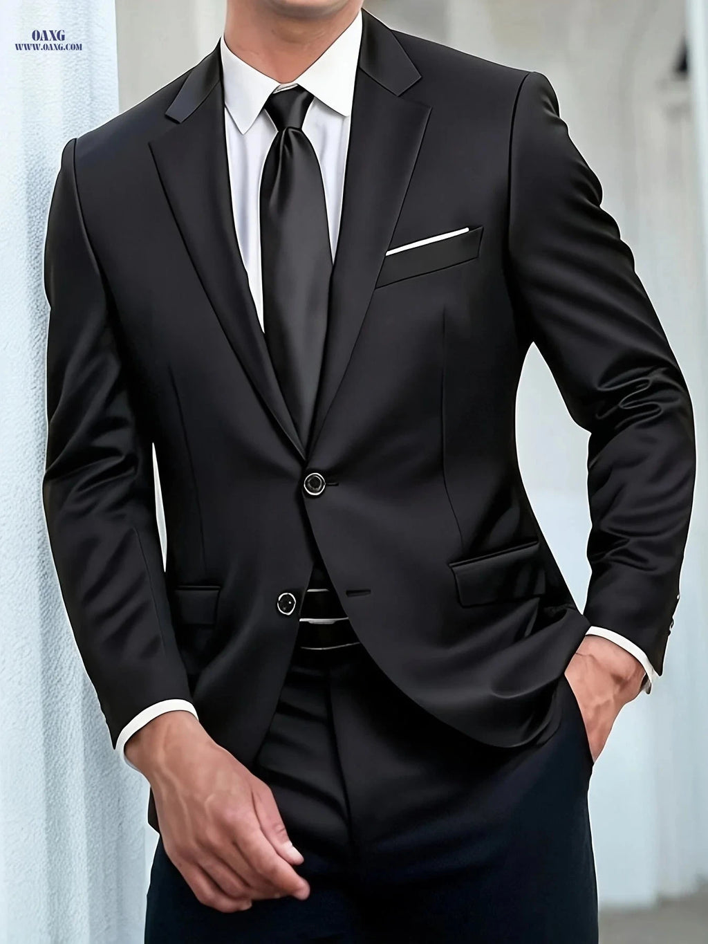Men’s Slim Fit Two-Piece Suit Set - Perfect for Weddings & Events   OAXG Midnight Black / FR S