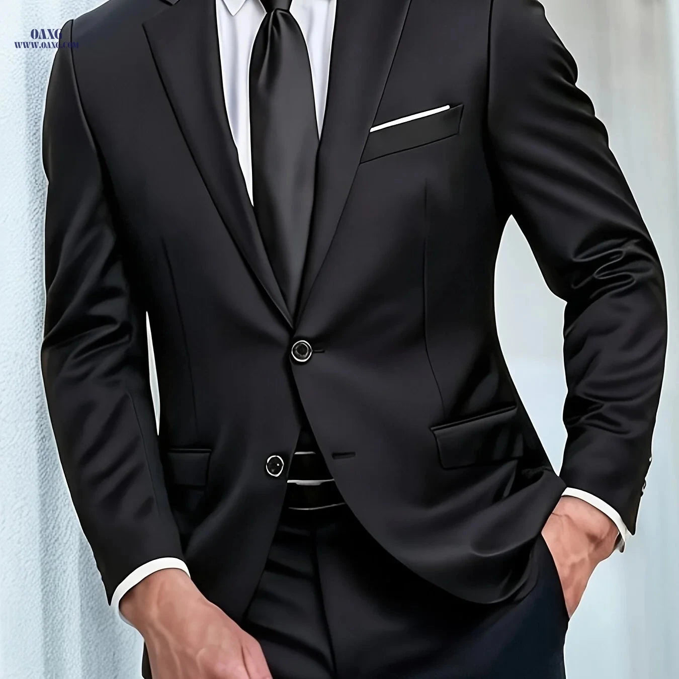 Men’s Slim Fit Two-Piece Suit Set - Perfect for Weddings & Events   OAXG Midnight Black / FR S