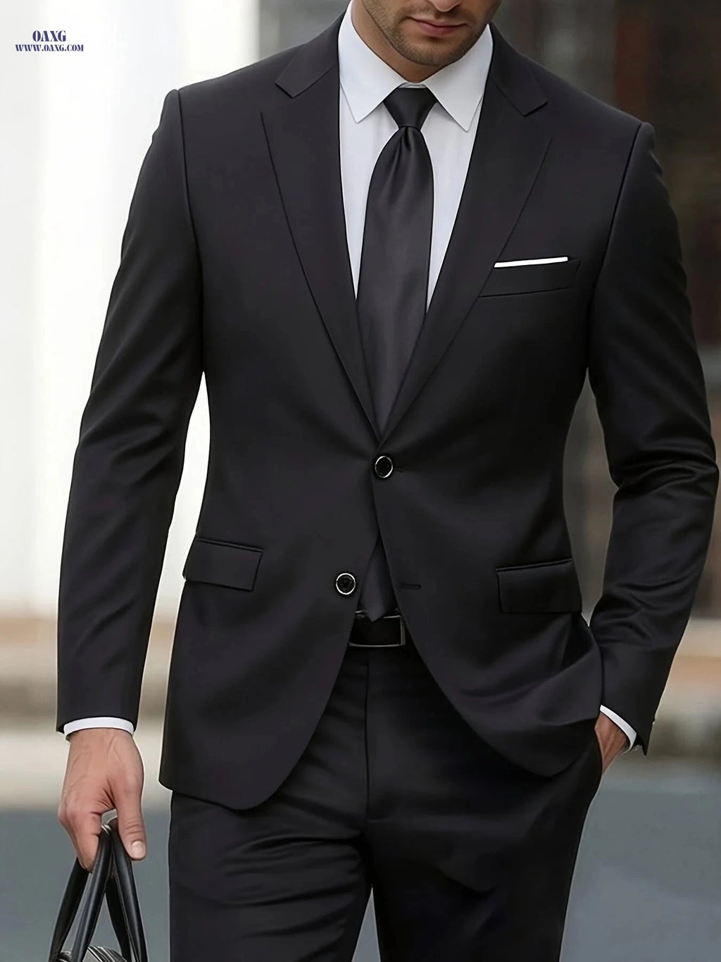 Men’s Slim Fit Two-Piece Suit Set - Perfect for Weddings & Events   OAXG Midnight Black / FR S